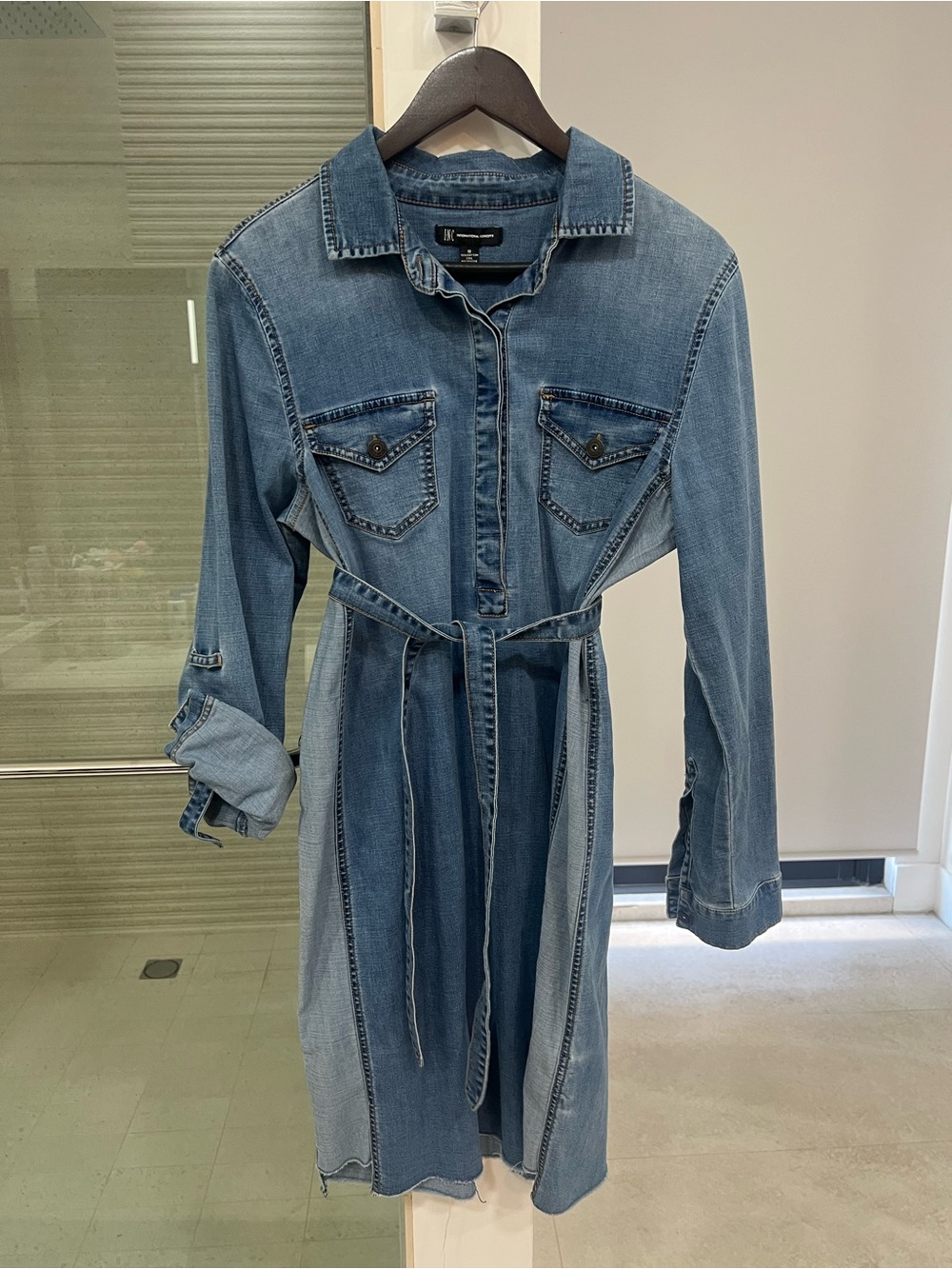 INC International Concepts Two-Tone Denim Shirt Dress - Blue